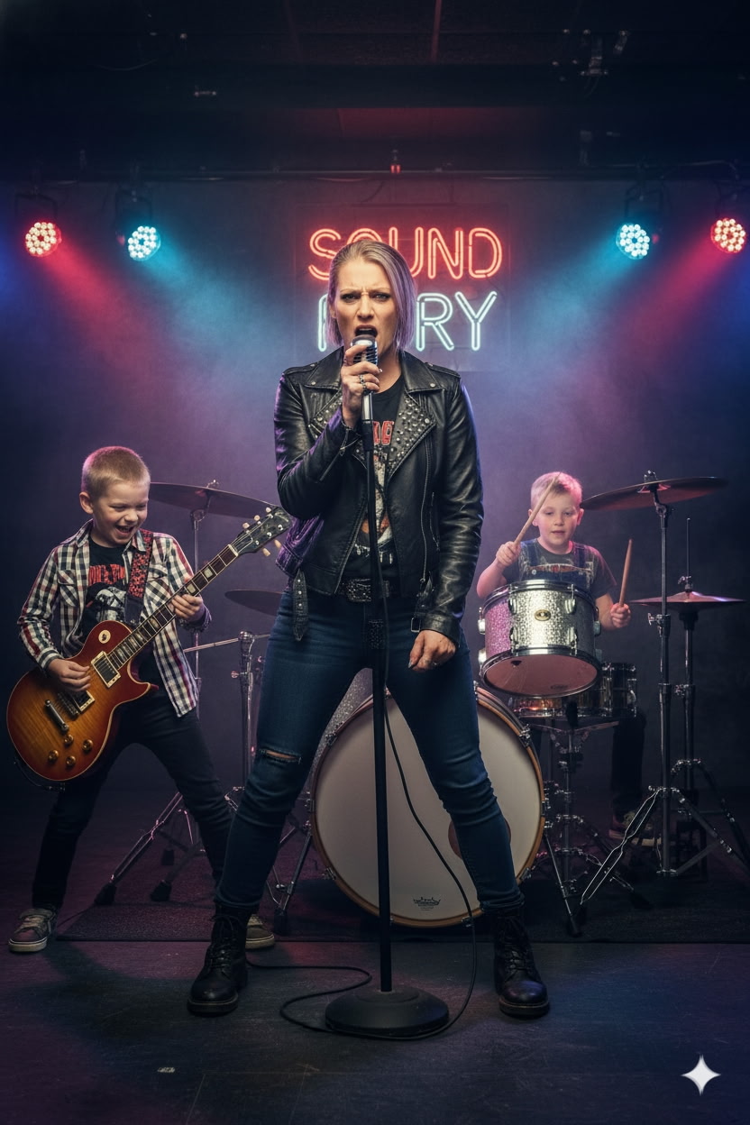 Chrissy Schroer on stage with her two sons